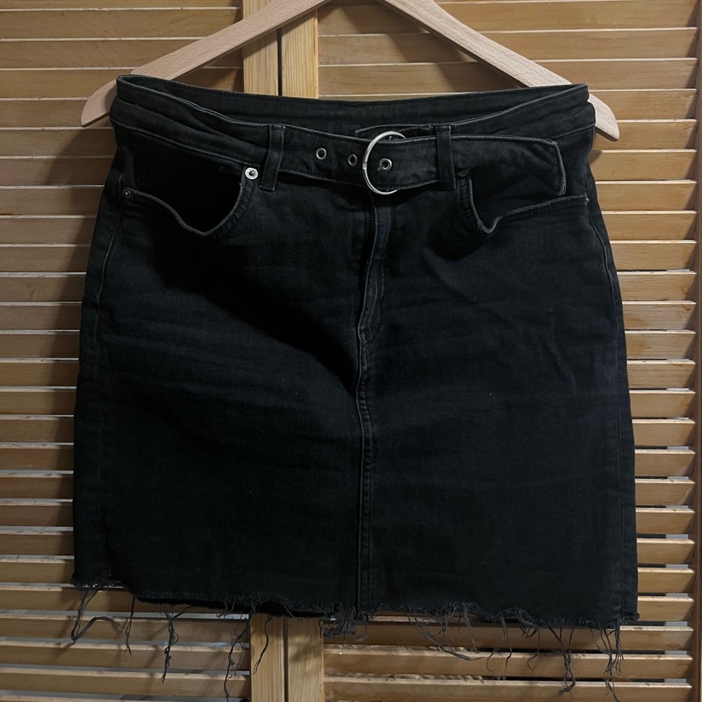 Black Denim Skirt with Silver Details